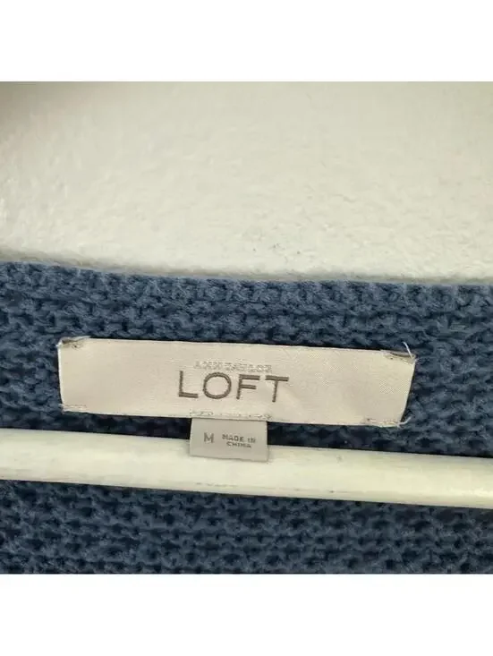 LOFT Women’s Chunky Blue Knit V Neck Sweater Size M - Picture 3 of 5